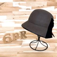 【カシラ】折り畳み サイド スリット 羊毛ウール ハット ベルト グレージュ×黒