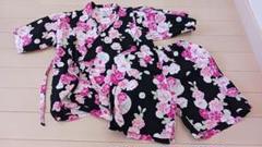 子供用　甚平　じんべい 　黒 ピンク　花柄　 サイズ110