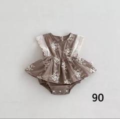 【 新品・ タグ付き 】韓国風 ベビー服 花柄刺繍 ロンパース 女の子 夏 90