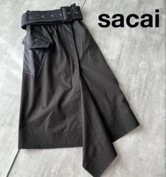 美品 sacai コットン ナイロン 異素材MIX 変形 スカート 黒 美品 sacai コットン ナイロン 異素材MIX 変形 スカート 黒