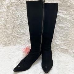 CHANEL シャネル ムートンブーツ ロング ブラック ロゴ シルバー金具