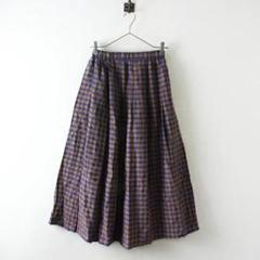 IENA ロングスカート　シルク　ギンガムチェック　ブルー　ブラウン　スカート Fantasy Check Frill Long Skirt（マキシ丈/ロングスカート