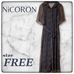 【NiCORON】 ヒョウ柄 半袖 ロングワンピース FREE透け感 オシャレ