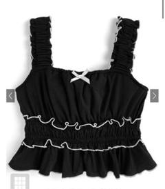 GRL カップ付きメロウフリルリボンタンクトップ ブラック L