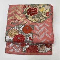 名古屋帯 琳派花錦文 織柄 九寸 正絹 U-5028 平和屋着物□九寸名古屋帯 横段草花文 銀糸 正絹 逸品 CAAL4863th