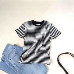 Muji/無印◇クルーネックコットンボーダー柄半袖カットソー☆Tシャツ『M』美品