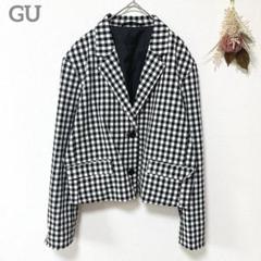 GU テーラードジャケット　LL 白黒　ギンガムチェック　大きいサイズ　羽織