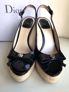 Christian Dior ディオール ブラック エナメル ウェッジソール
