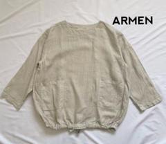 ARMEN アーメン　麻100% ボートネックプルオーバー　スモック　ブラウス ARMEN アーメン 麻100% ボートネックプルオーバー スモック