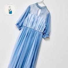 GRL　ワンピース　(L)　レース　青　花柄　総柄　シアー　総裏　ミモレ丈