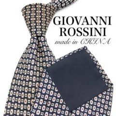 【大特価】GIOVANNI ROSSINI ネクタイ 総柄 パターン ネイビー