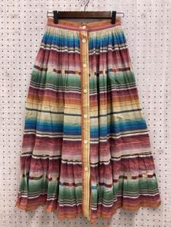 レトロ古着 Scapa メキシカンボーダー フロントボタンロングスカート