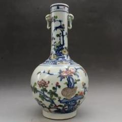 中国　景徳鎮製　青花　龍花文　双耳瓶　一對　D　R5075 中国 景徳鎮製 青花 龍花文 双耳瓶 一對 D R5075