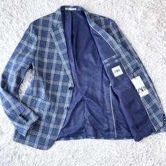 【新品 タグ付き】 ZARA テーラードジャケット　ブルー　L 新品タグ付き 】ZARA テーラードジャケット ブルー チェック柄