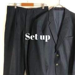 【セットアップ　シングル　ボタンフライ　無地　シンプル　ネイビー　古着】