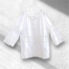 スタイルラヴィー【M】刺繍レース チュニック フレアスリーブ 綿100%