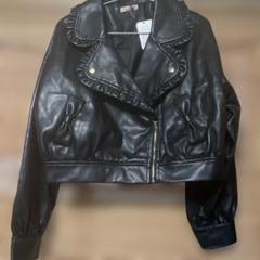 Amavelフリル付きレザージャケット F 黒 フリル合皮ライダース | レディース服・レディースファッション