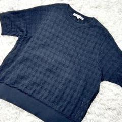 【美品】【洗える】23区 22SS コットン レーシー半袖 ニット 3L 黒系