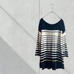 3394【リフレクト】チュニック 七分袖 薄手 透け感 ボーダー ゆったり M