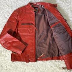 希少色　ショット パテッド シングルライダースジャケット　レザー　橙 赤系 希少色ショット パテッド シングルライダースジャケットレザー橙