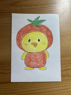 手描きイラスト　子供の絵　ひよこ　トマト