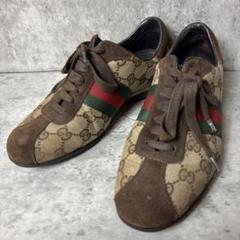 GUCCI スニーカー GGキャンバス スエード シェリーライン ブラウン