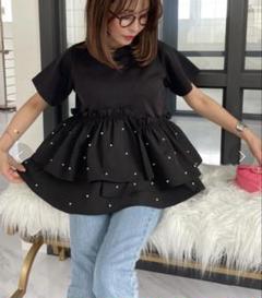 Myu スーパーストレッチ 裾パール フリルTシャツ