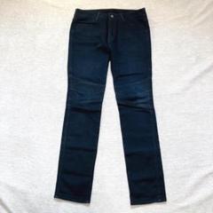 カジュアルパンツ(M)定番　ストレッチ　ストレート　スリム　脚長効果　濃紺　大人
