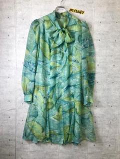 美品！COUTURENNE 総柄リボンネックワンピース シアスリーブ 長袖 古着