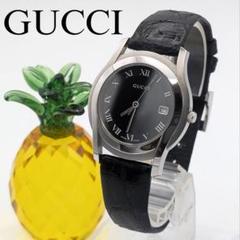 GUCCI 時計 メンズ 5500M デイト　シルバー ブラック 人気　新品電池