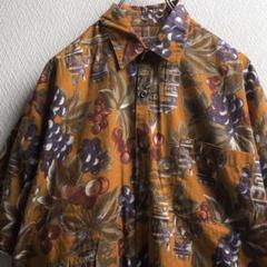 古着 レトロ シャツ 総柄 柄シャツ フルーツ柄 アロハ デザインシャツ 半袖