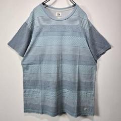 クイックシルバー　幾何学　ボーダー　Tシャツ　M　良デザイン　ブルー系　古着