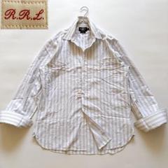 RRL ブルーストライプシャツ ワッペン刺繍 木村拓哉 マチあり XL相当