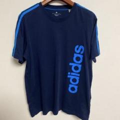 adidas アディダス ネイビー Tシャツ ストライプ L