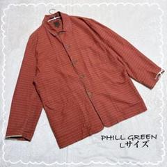 【PHILL GREEN】　シャツ　チェックシャツ　長袖　(L)　麻　綿