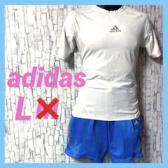 adidas 白　コンプレッション　Tシャツ L ショートパンツ　青　L