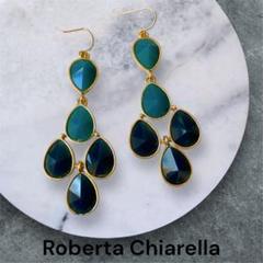 【本日限定！】ロベルタチャレラ　定番人気上品エメラルド色大ぶりピアス22金メッキ ロベルタチャレラRoberta 夏のお洒落大人ブルードロップピアス