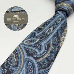極美品 エトロ ETRO ネクタイ ペイズリー 総柄 ブルー系