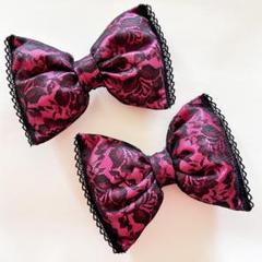 盛り髪　体育祭　リボン♡　ピンク×黒レース　ハンドメイド