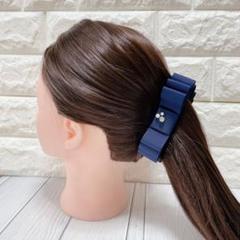 【パール付リボンクリップ】ヘアアクセサリー　ハンドメイド　まとめ髪