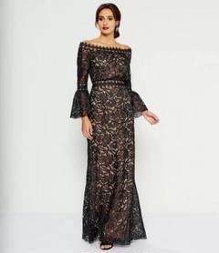 【新品】タダシショウジ US4 美しいブラックのロングドレス 2025年最新】Tadashi Shoji カラー：ブラック系 長袖・七分袖の