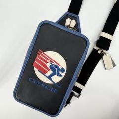 希少/極美品✨コーチ ボディバッグ　スリング　ロゴ　型押し　ブルー　レザー