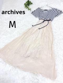 archives 半袖　ロングワンピース　ドッキング　ボーダー　シフォン　フレア