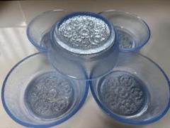 青色透明なガラス器5個セット