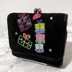 希少✨シンクビー ジャストハート がま口 三つ折り財布 ブラック 刺繍