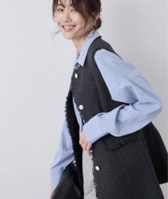ebure エブール フリンジツイードジレ ネイビー36