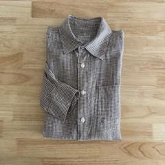 MUJI 無印良品　ギンガム　ヘンプシャツ　白茶　XS