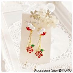 ビジュー♡レッドローズ♡ハンドメイドピアスorイヤリング♡
