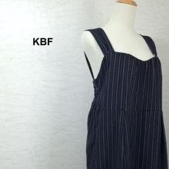 美品 ケービーエフ バック ギャザー サロペット ストライプ ネイビー