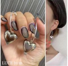 457 シルバーフープ ぷっくりヴィンテージメタルハート ピアス お洒落